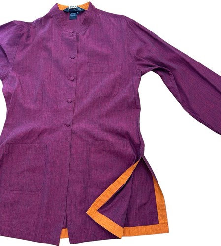 The J. Peterman Co. Asian Mandarin Blouse Shirt Jacket Tunic Burgundy Wmns Sz M - Picture 20 of 24