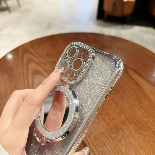 For iPhone 16 15 14 13 12 11 Pro Max Bling Ring Stand Mirror Case Lens Protector - 第 2/13 張圖片