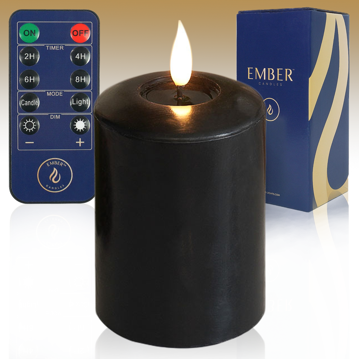 EMBER™ LED Candle Flameless Flickering Signature Black Battery Powered 12.5cm