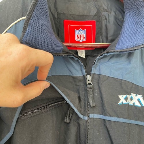 Vintage Men's NFL Super Bowl 2003 XXXVII Bomber Jacket Size XL Black Blue Zip Up - Picture 7 of 9