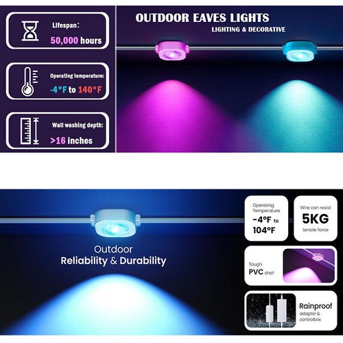 Permanent Outdoor Eaves Lights Smart RGBIC App Remote LED DIY Scene Modes lamp - Picture 6 of 19