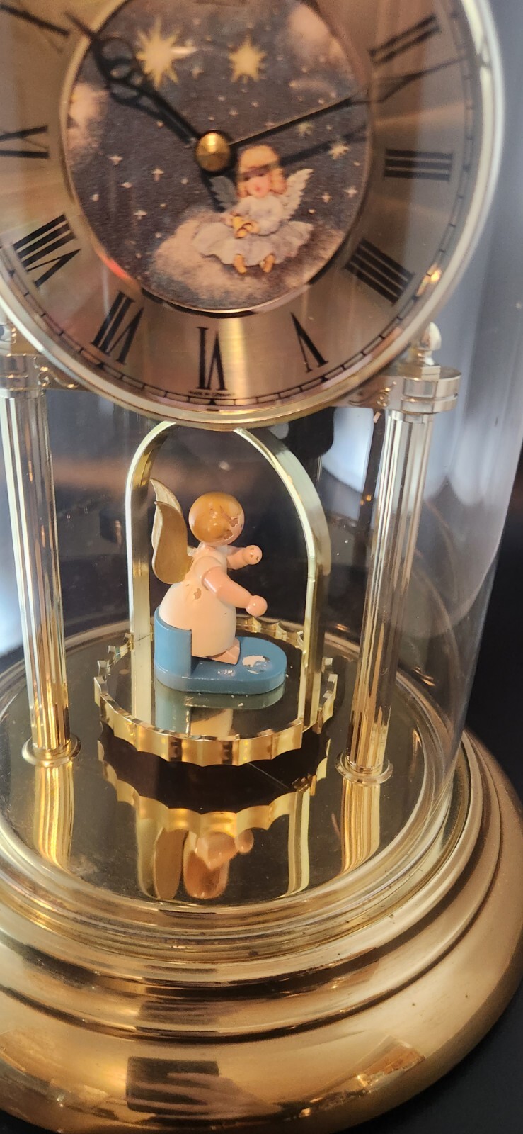 Vintage Hermle Angel Stary Sky Glass Dome Quartz Anniversary Clock