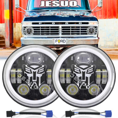 for 1953-1977 Ford F-100 F-250 F-350 Pickup 7'' inch Round LED Headlight High/Low
