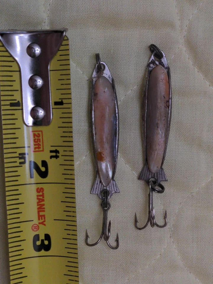 Juego de 2 SEÑUELOS DE PESCA DE METAL MADREPERLA VINTAGE 2" Compac trucha Japón Foto 2 de 4