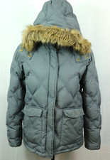 Lands' End Goose Down Quilted Parka M 10-12 Gray Hooded Fur Trim Winter Coat