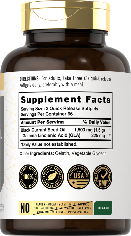 Black Currant Seed Oil 1500mg 200 Softgels NonGMO by Carlyle