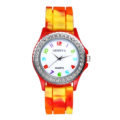 Women Girls Rainbow Silicone Jelly Watch Camouflage Rhinestone Quartz Wristwatch - Picture 15 of 20