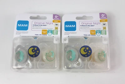 MAM Original Night 0+ Months Baby Soother Dummy Latex BPA/BPS Girl Boy 2 Pack x2