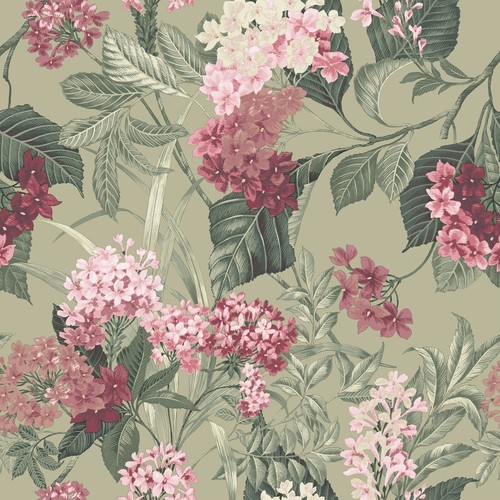 Pink Sage Floral Wallpaper Green Maroon Flowers Smooth Finish Feature Wall Study - Picture 4 of 5