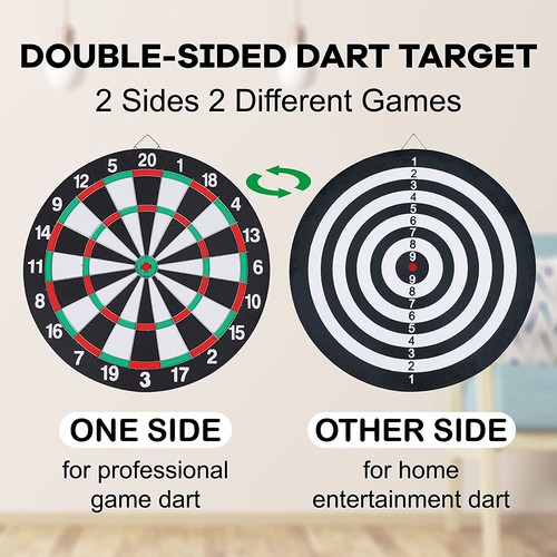 Dartboard Game Set 6 darts 2 Sided Board 17in Indoor Outdoor Game Gift Idea - Picture 8 of 12