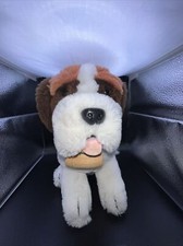 Vintage St Bernard Stuffed Animal with Barrel Bank R Dakin  Co Brown White 1982