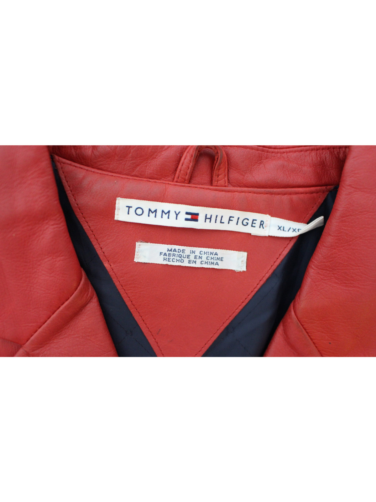 Womens Leather Coat Red XL-L-M Tommy Hilfiger Real Vintage 90s Y2K Mob Wife Rare image 9