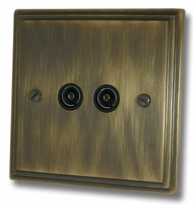 G&H VAB36B Victorian Plate Antique Brass 2 Gang TV Coax Socket Point