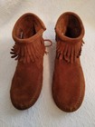 NEW WOMENS/GIRLS MINNETONKA SUEDE DOUBLE FRINGED BOOTIES SHOES SZ 4 CARMEL COLOR — photo 2