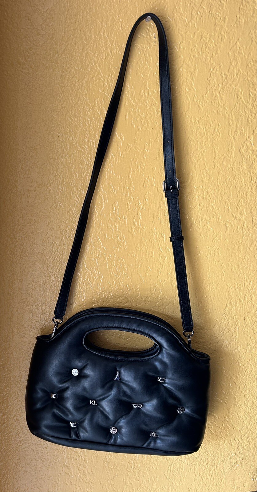 Karl Lagerfeld Womens Black Studded Crossbody Purse