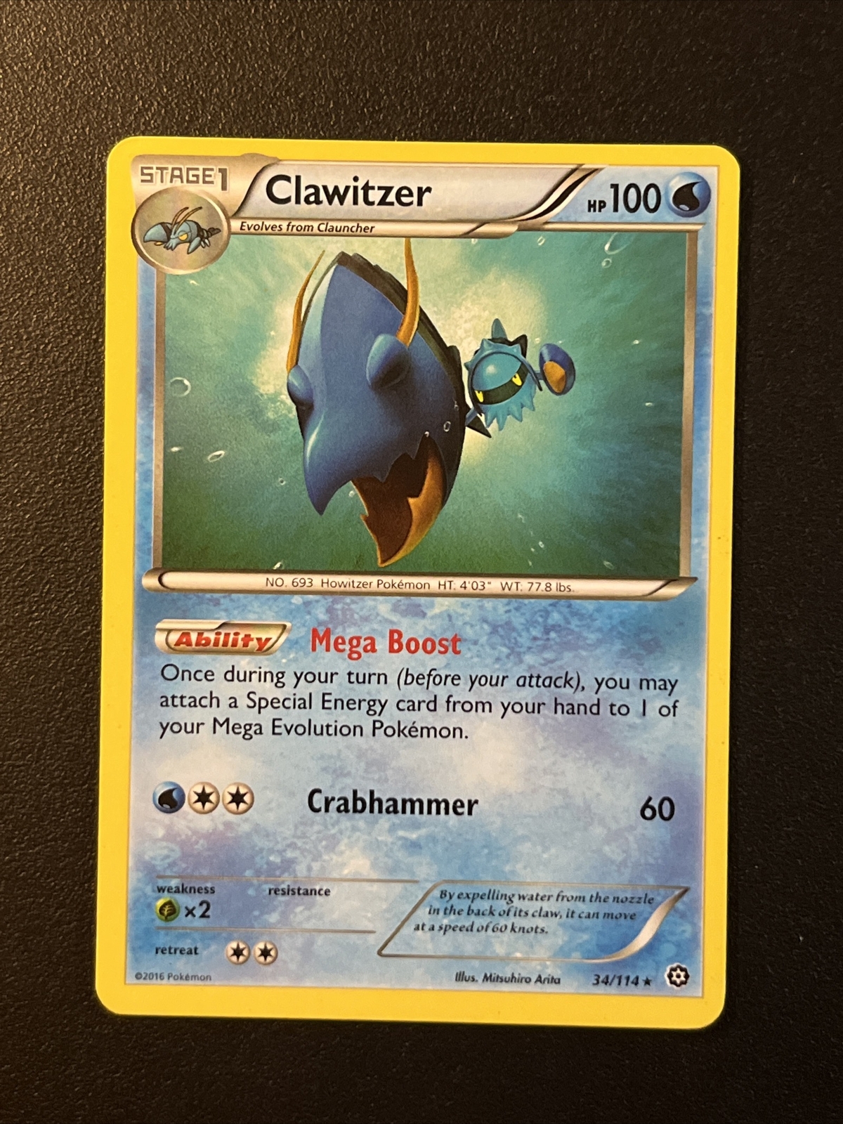 Clawitzer 34/114 Rare Pokemon TCG Card Steam Siege NM