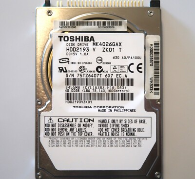 Toshiba MK4026GAX HDD2193 V ZK01 T 630 A0/PA100U 2.5'' 40gb IDE (G5B000465-000-A)