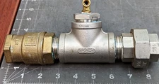 1" Tee, Union, 1” x ¼” Hex Bushing, Brass Check Valve #150 Cast 304 SS [A4B2]