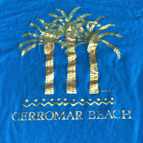 Vintage Hanes Shirt Mens Large Blue Palm Tree Cerromar Beach 1990 Printed Inc - Picture 2 of 9