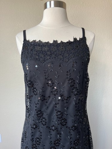 Vintage Carole kleines schwarzes Schlupfkleid Gr. 4 Cocktail Spitze Blumen Pailletten - Bild 3 von 13
