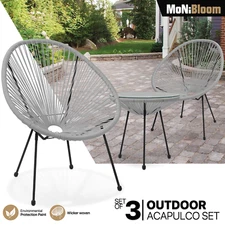 3 Pieces Outdoor Acapulco Chair Tempered Glass Table Set Patio Bistro Furniture