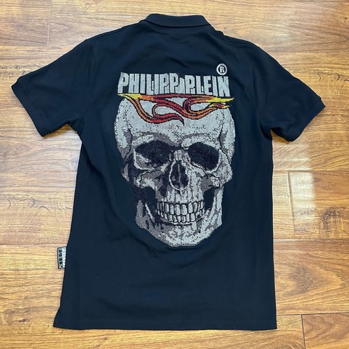 Philipp Plein rear crystal studded skull polo shirt Size M - Picture 3 of 12