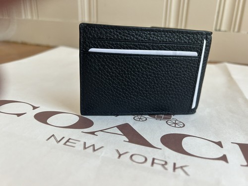 NWT Coach Men's Gunmetal/Black Compact Billfold Wallet (Small) CM167 - Imagen 4 de 5