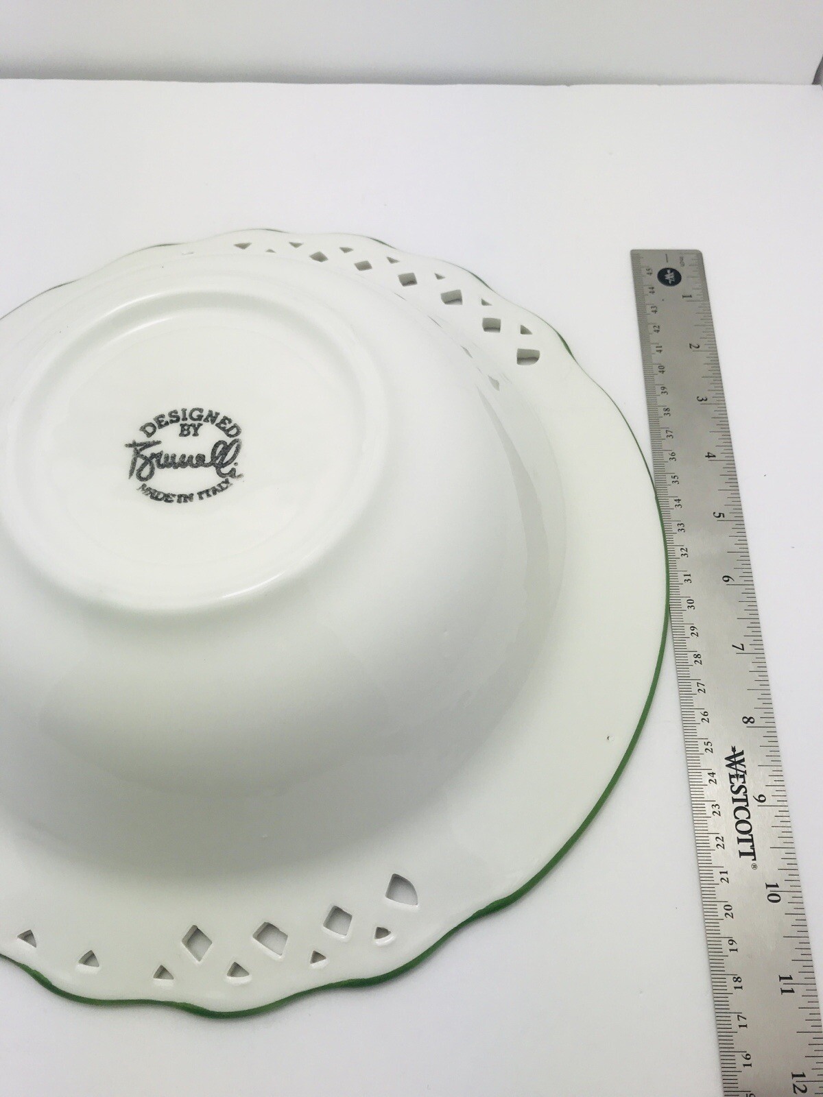Vtg BRUNELLI SERVING BOWL TIFFANY ITALY Magnolia Flowers Pierced Lattice Rim Duży zysk, niska cena
