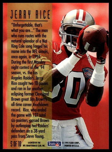 1995 Fleer #5 Jerry Rice San Francisco 49ers Baseball Card - Picture 2 of 2