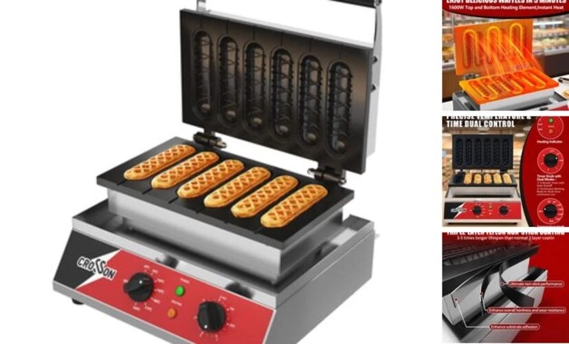 Commercial 6PCS Waffle Stick Maker, Non-Stick Triple-Layer BLACK 6 PCS Corndog