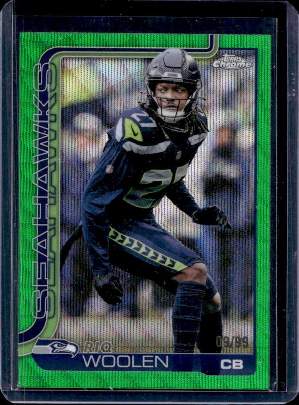 2025 Topps Chrome Riq Woolen Green Wave Refractor #/99 Seahawks