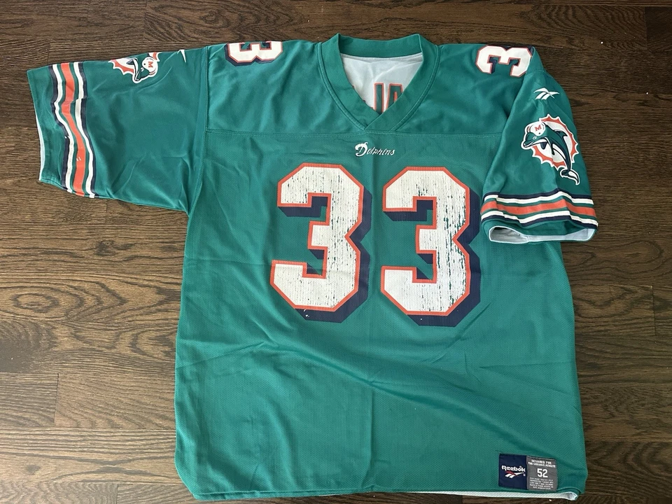 Camiseta de fútbol vintage de los Miami Dolphins para hombre XL 33 Abdul Jabbar reversible Reebok Foto 4 de 4