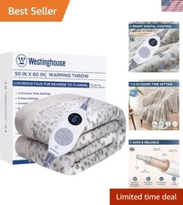 Heated Throw Blanket, Grey Leopard Electric Throw Blanket, Luxury Faux Fur to...