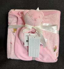 NWT Ralph Lauren Baby Girl Polo Bear 3 Pc Set 2 Reversible Blankets Plush Rattle