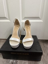 Lulus White Satin Open Toe High Heel Bridal Platform Ankle Strap Pumps Bride