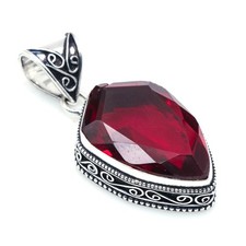 Mozambique Garnet Gemstone 925 Sterling Silver Handmade Jewelry Pendant 2"
