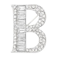 Letter Brooch Pins Initial Letter B Rhinestone Broaches Silver Tone