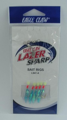 Eagle Claw  L947-4 Laser Blue Wing Bait Rig 46in Size 4 Gold Hooks Glow Beads