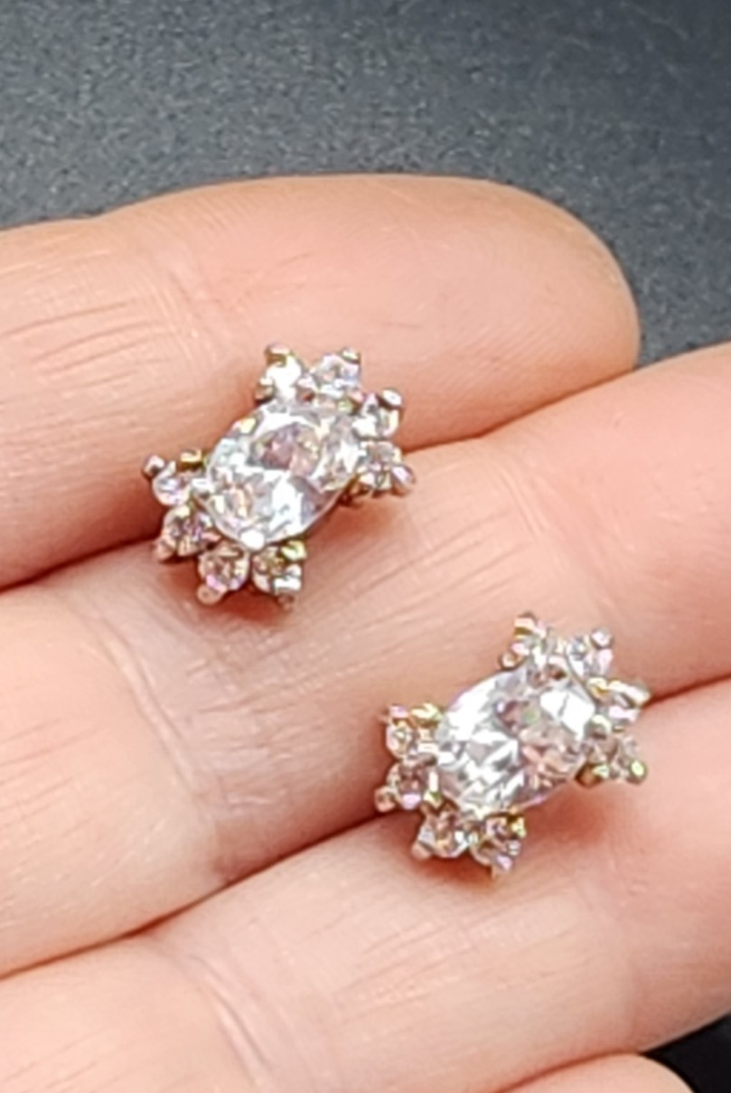 Sterling Silver CZ Stones Stud Earrings