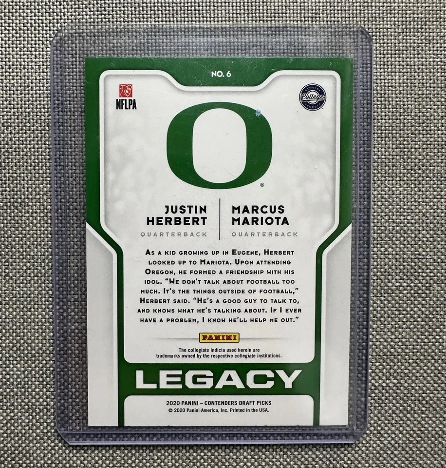 Justin Herbert Marcus Mariota 2020 Panini Contenders #6 合格银河外壳-命中 — 第 2/2 张图片