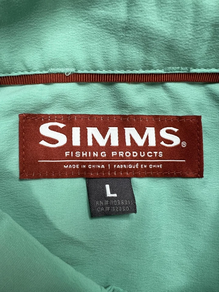 Simms Fishing Shirt Mens Large Green Vented Long Sleeve Button Front Performance - Image 4 of 4