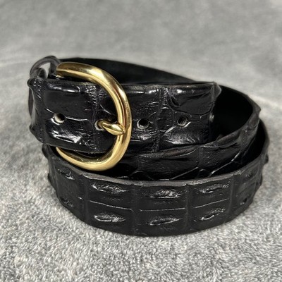 Savannah Cairns Australia Black Crocodile Leather Belt Solid Brass Buckle 42-107