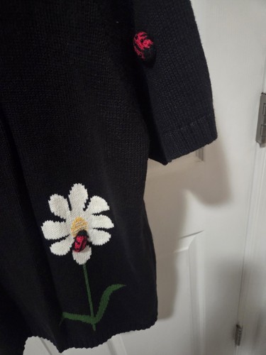 Vintage Quacker Factory Daisy Ladybug Short Sleeve Cardigan Sweater XL - Picture 2 of 3
