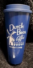DUTCH BROS Travel Mug Coffee Cup Plastic Tumbler  Guaranteed To Satisfy Windmill