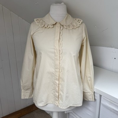 Toast Bluse Größe 8 creme Baumwolle Lochstickerei Anglaise überbacken Peter Pan Kragen