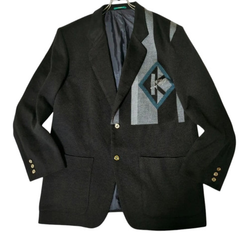 Kenzo, KENZO XL Knit Blazer Black Gold Button Logo Wool-Acrylic 90s Used