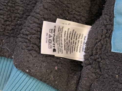 Youth Carhartt Sherpa Jacket Blue Canvas Zip Hooded Size XP 6 Mild Distressed - Picture 12 of 17