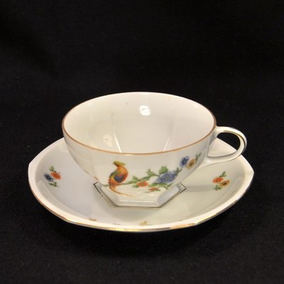 MZ Moritz Zdekauer Cup & Saucer Bird of Paradise Floral 1918-1939 Czechoslovakia