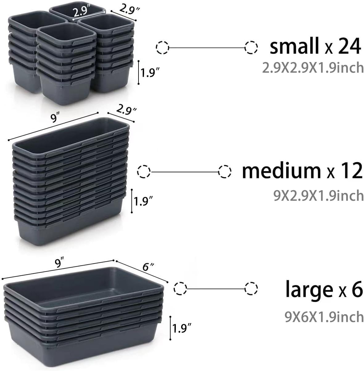 KeFanta 42 Pack Tool Box Organizer Tray Dividers, Rolling Grey 