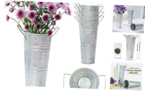 Galvanized Metal Vases Farmhouse French Flower Bucket Vases for Cut Flowers